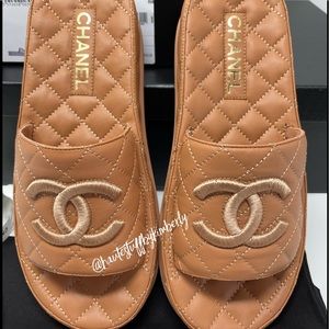 CHANEL | Shoes | Chanel New 2s Marron Caramel Leather Slides 38 | Poshmark